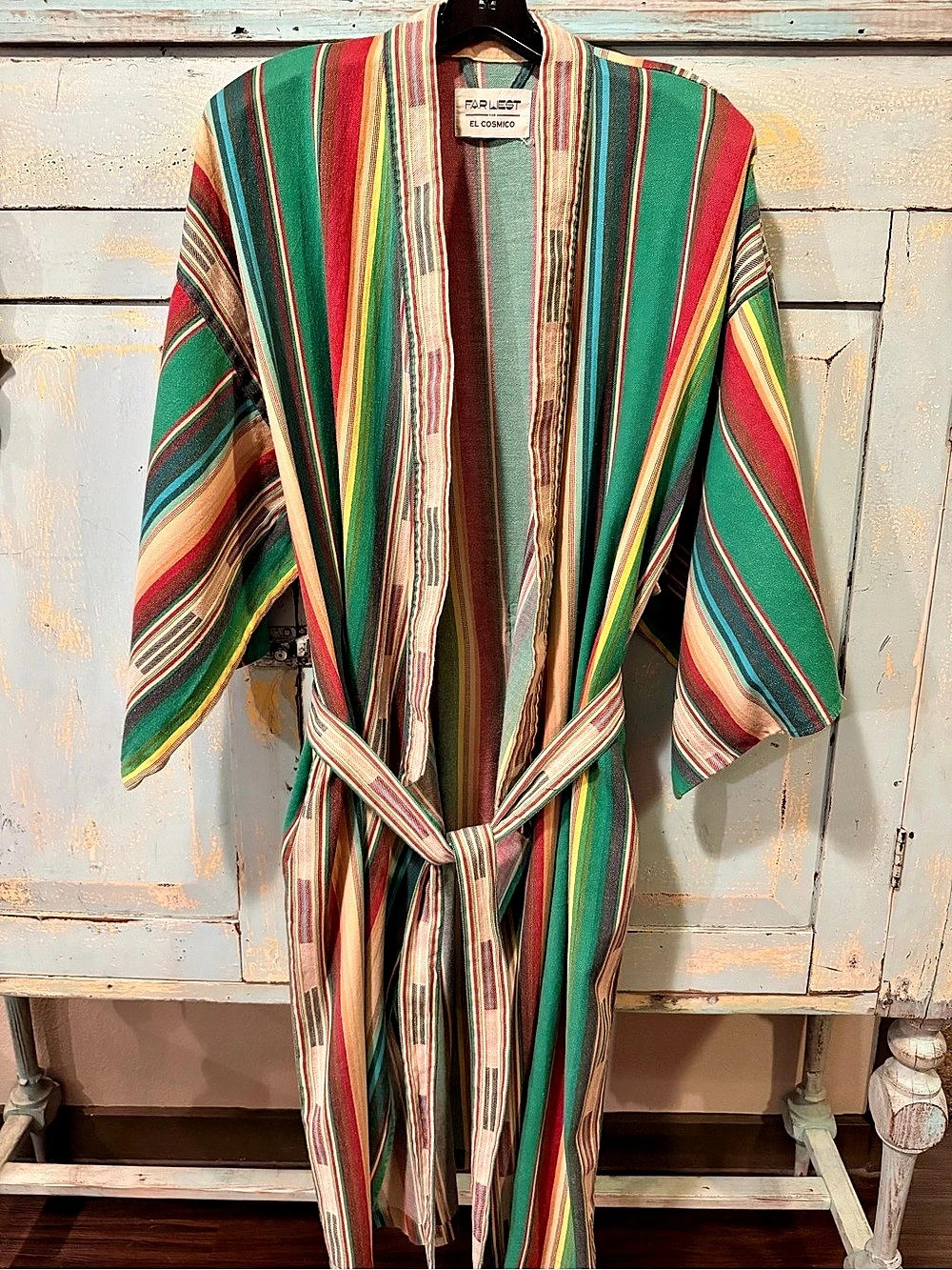 Far West El Cosmico Kimono Robe Striped Green & Multicolor